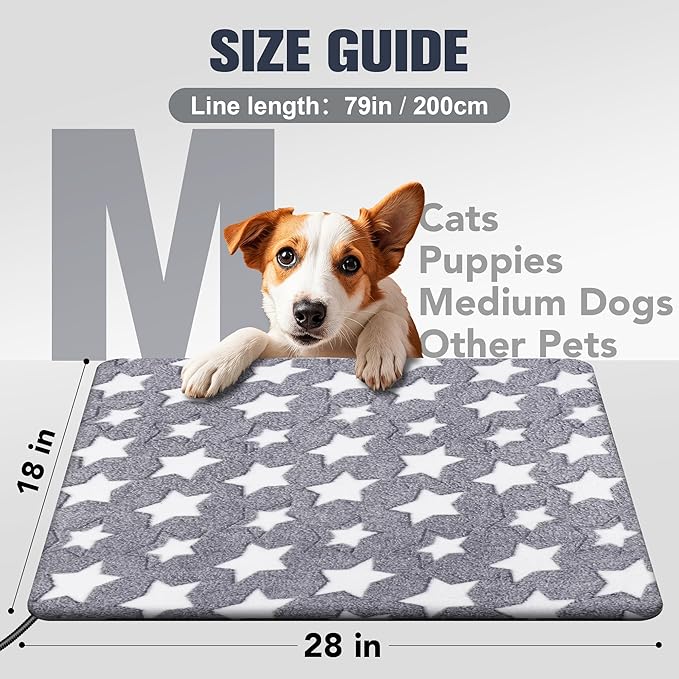 Newget Cat Heating Pad, Waterproof Pet Heating Pad for Cats Dog Indoor, 11 Adjustable Temperature Cat Warming Bed Mat with Timer, Indoor Heated Bed with Chew Resistant Cord (M: 28'' L X 18'' W)