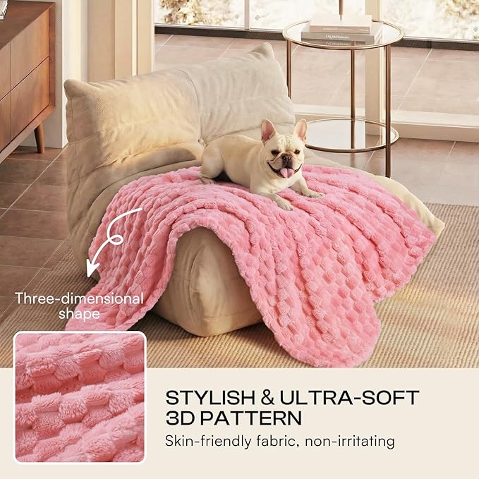 Luciphia 300GSM Fleece Dog Blanket for Small Medium Large Dogs 3D Jacquard 1 Pack 3 Flannel Puppy Cat Pet Throw Blankets Soft Washable Decorative Furniture Protect Pcs3-Grey/White/Pink, M(30''x20'')