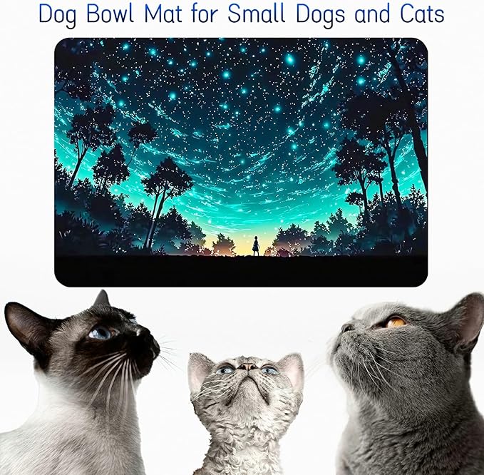 Dog Food Mat, 19.6" x 23.6" Absorbent Pet Feeding Mat for Food and Water, Waterproof Diatom Mud Pet Placemat with Non-Slip Rubber Backing, Easy Clean Cat Bowl Mat for Floors - Deep Blue Forest