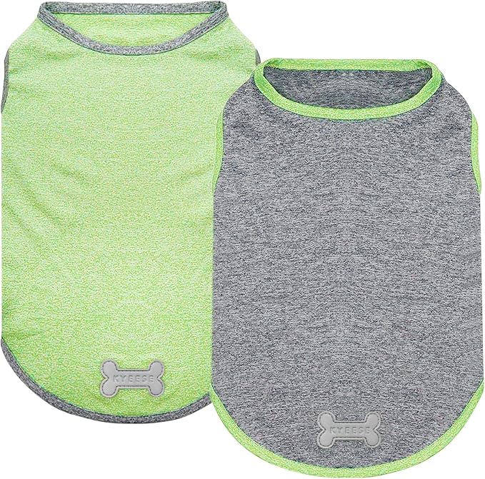 KYEESE 2Pack Dog Shirt, Lightweight Sun Protection Sleeveless Dog T Shirts for Small Dogs, Breathable Puppy Reflective Tank Top Summer Dogs Clothes for Outdoor Walking, Green+Grey, S