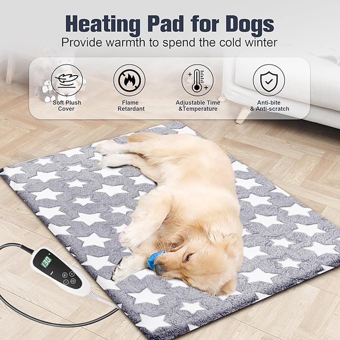 Newget Cat Heating Pad, Waterproof Pet Heating Pad for Cats Dog Indoor, 11 Adjustable Temperature Cat Warming Bed Mat with Timer, Indoor Heated Bed with Chew Resistant Cord (M: 28'' L X 18'' W)