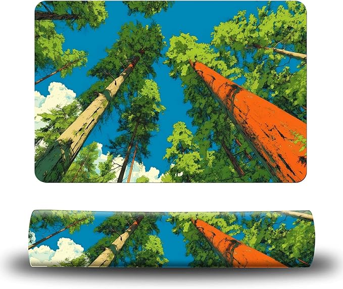 Dog Food Mat, 19.6" x 23.6" Absorbent Pet Feeding Mat for Food and Water, Waterproof Diatom Mud Pet Placemat with Non-Slip Rubber Backing, Cat Bowl Mat for Floors - Green Forest Trees