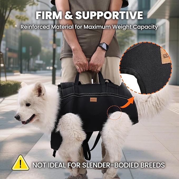 Dog Lift Harness Backpack Carrier for Large Dogs, Full Body Sling with Handle, Dog Harness for Joint Injuries, Arthritis, Ideal for Stairs, Elderly Dogs (3XL 66-83 LBS)