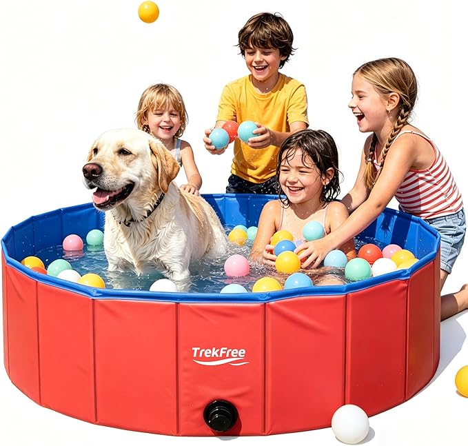 Foldable Pet Pool, Puppy Small Medium Large Dogs Pool,Non-Slip Pet Bath Tub for Outdoor Backyard,Collapsible Dogs Swimming Pool for Dogs Cats and Kids 47" red