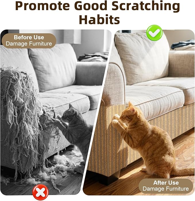 Cat Scratch Mat, 39.4 * 11.8IN Cork Cat Scratch Pad, Adhesive Scratching Couch Furniture Protector, DIY Scratching Pad, Corrugated Paper Scratcher from Claws for Indoor, Brown
