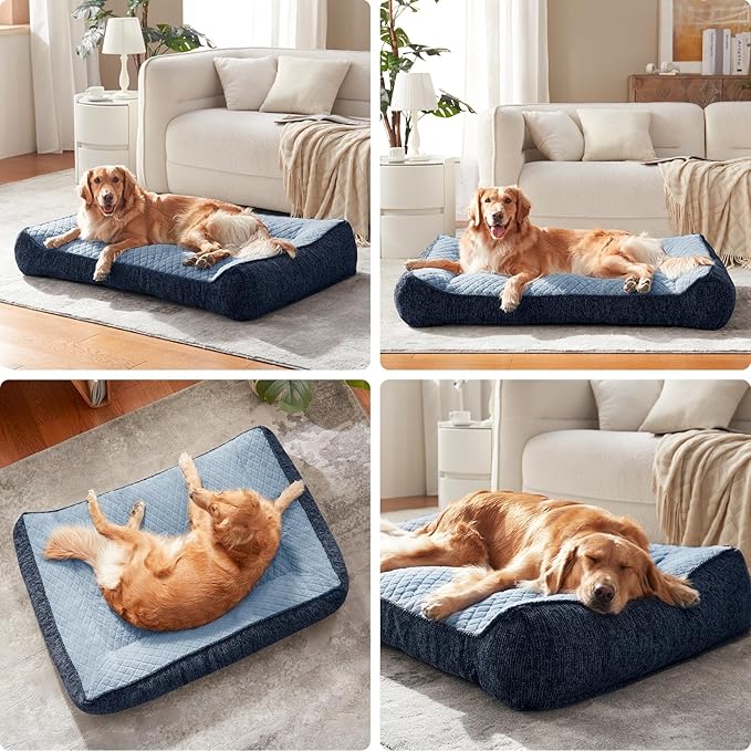 JOEJOY XL Orthopedic Dog Bed for Large Dogs Up to 80lbs - Extra Thick Foam Pet Bed Sofa with Bolster Sides, Large Sized Dog Bed with Removable Washable Cover, Non-Slip Bottom, Blue (42"x30")
