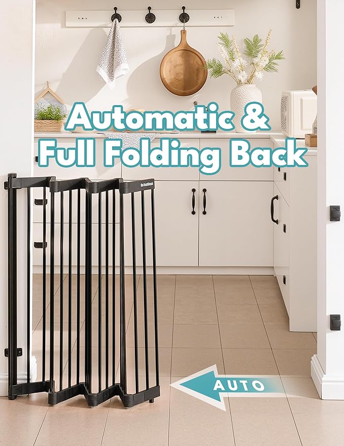 No Pawblems Retractable Safty Gate, 45" Wide Metal Adjustable Dog Gate for Doorways, Stairs & Hallways, 30" Tall, Auto Retract Design, No Bottom Bar, Black