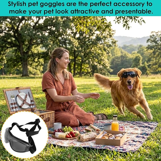Dog Sunglasses Goggles for Large Dogs, Eye Protection for Dogs, UV/Wind/Dust/Fog Protection Dog Glasses with Adjustable Straps