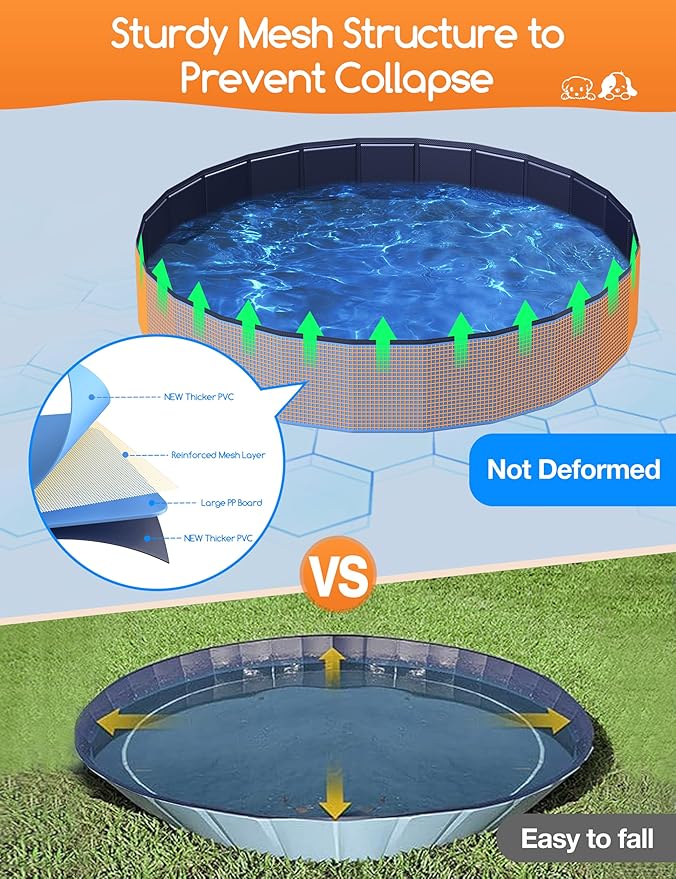 Meowant Extra Large Dog Pool Foldable 120'', Hard Plastic Dog Swimming Pools Kiddie Pool, Collapsible Dogs Pet Bath Pools, Portable Deep Dogs (7XL-120'' × 20'')