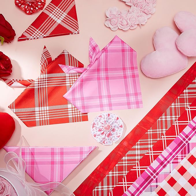 Abbylike 200 Pcs Valentines Day Plaid Dog Bandanas Bulk Pink Red Bandanas for Dogs Triangle Kerchief Bibs Scarf for Pet Costume Photo Props Accessories Pet Shops Groomer Adoption Events, 25 Styles