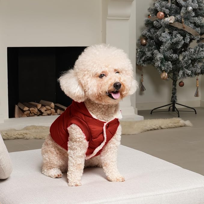 Vecomfy Fleece Lining Extra Warm Dog Hoodie in Winter for Large Dogs Jacket Pet Coats with Hooded,Red XXXL