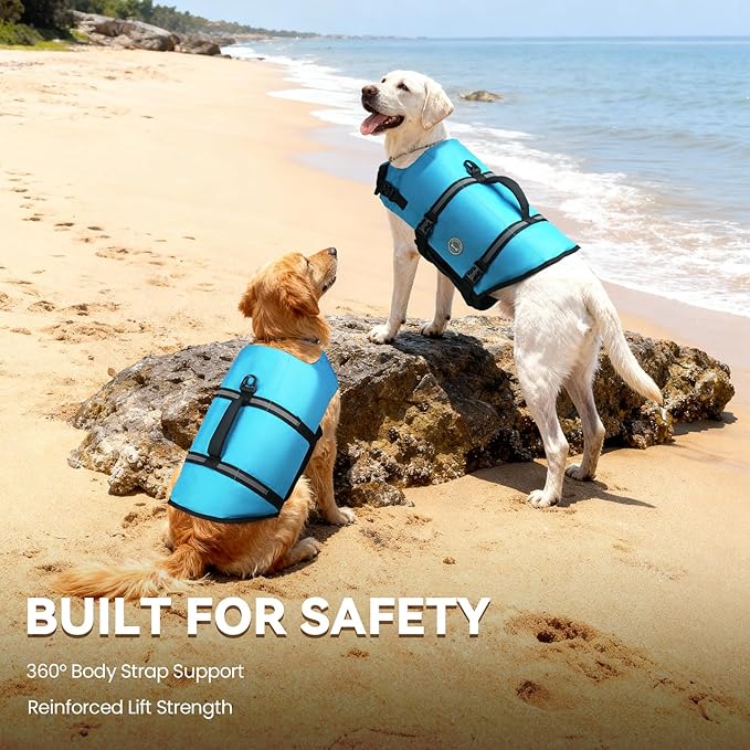VIVAGLORY Rip Stop Dog Life Vest, Swimming Vest with Handle, Buoyancy for Doggy Puppy, Dog Life Jacket for Swimming & Boating, XXS, Blue