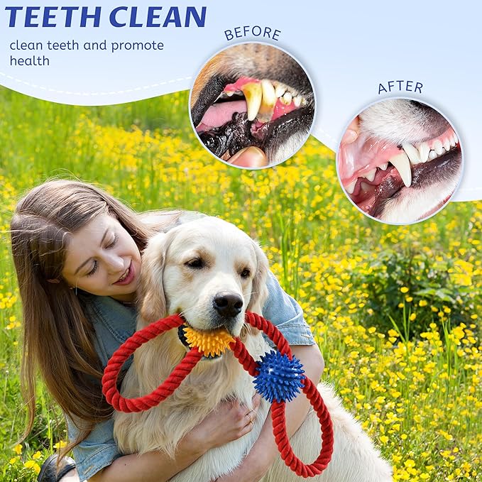 Aitmexcn Dog Rope Toy for Small and Medium Dogs, 18 Inch Cotton Tug of War Dog Toy with Spiky Balls, Interactive Chew Toy for Puppy Teething, Fetch, Pulling and Teeth Cleaning