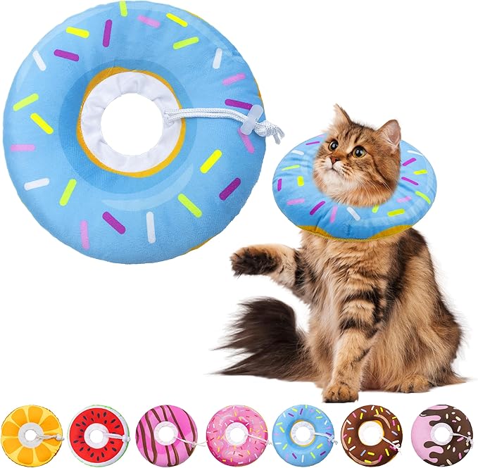 Seyezo Cat Cone Collar Soft, Adjustable Cat Recovery Collars Kitten Cones to Stop Licking, Cute Donut Neck Collar After Surgery, Elizabethan Kittens Protective Cones After Spay (Donut Blue, Large)
