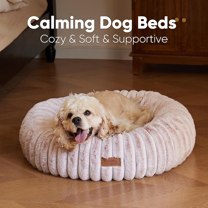 FUKUMARU Small Dog Bed, Gradient Color Donut Dog Beds for Anxious Puppies, 25 inches Calming Orthopedic Dog Beds, Round Pet Beds with Washable Cover, Cute Cat Bed for Indoor Cats, Pink