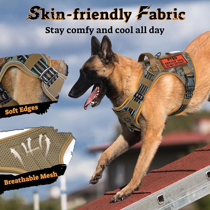 rabbitgoo Tactical Dog Harness for Large Dogs No Pull Adjustable Military Vest with Handle MOLLE Reflective Heavy Duty Dog Vest for Walking Training Hunting Outdoor Medium Size Dog Desert Camo XL