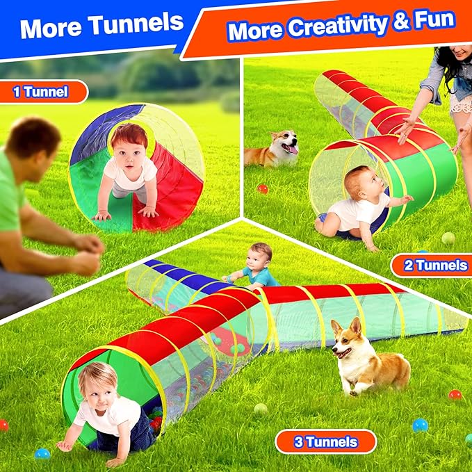 Hoohtoot Kids Crawl Through Play Tunnel, Pop Up Baby Play Tunnel for Toddlers, Game Toy Play Tent for Girl or Dog Cat Pet Tunnel