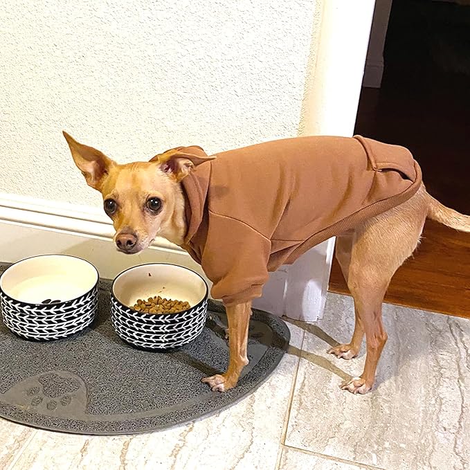Jecikelon Soft Dog Hoodies for Small Dogs, Fleece Puppy Sweatshirt with Pockets, Warm Winter Cold Weather Coats for Pet Cat, Cute Clothes Puppy Costume (Coffee, X-Small)