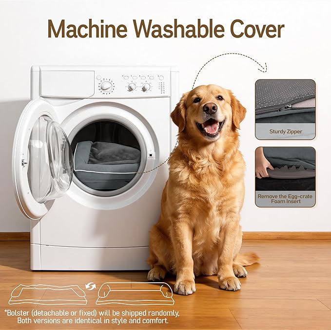 Comfort Expression Extra Large Dog Bed - XL Washable Orthopedic Dog Bed Waterproof Pet Couch Memory Foam Sofa Bolster with Removable Cover - 42 x 30