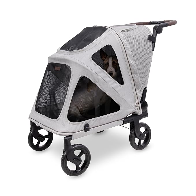 WonderFold PF Luxury FlatFold Pet Stroller Designed for Comfortable Elevated Everyday Walks - Gray, Medium (Up to 66 lbs)