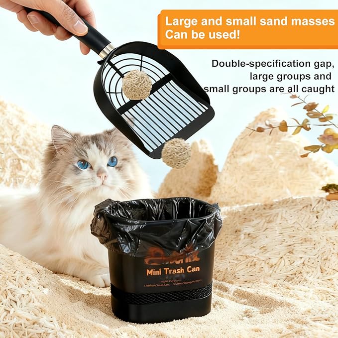 Universal Metal Cat Litter Scoop with Holder – Heavy-Duty Scooper Storage Caddy, Contains 6 Rolls of Cat Litter Bags
