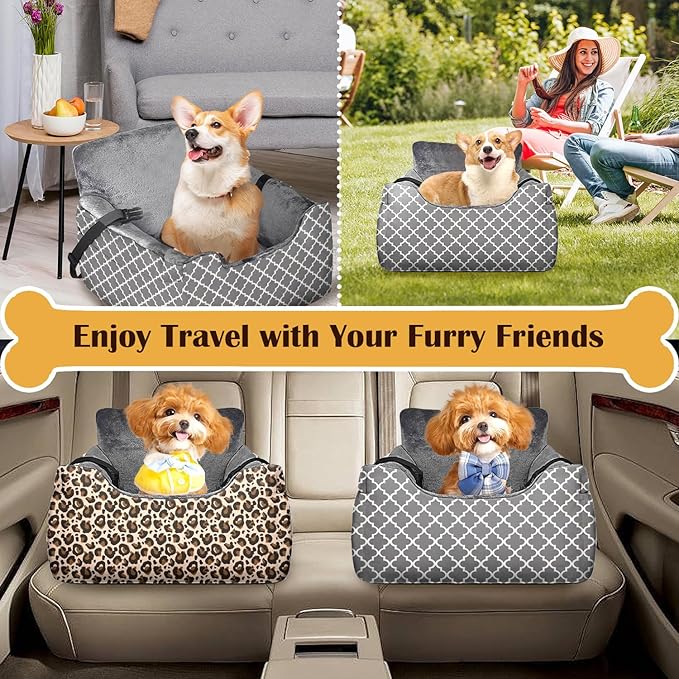Dog Car Seats for Small Medium Sized Dogs Carseat for Car Funny Fuzzy Pet Dog Booster Car Seat Puppy Under 31 Lbs with Soft Plush Cushion&Washable Removable Cover