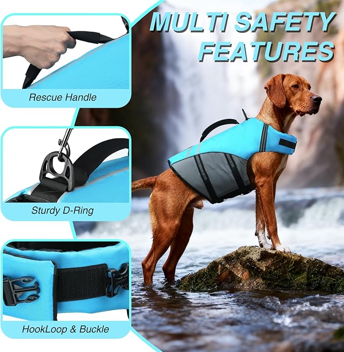 VIVAGLORY Sports Style Dog Life Vest, Dog Life Jacket for Swimming & Boating, Ripstop & Buoyancy for Puppy Doggy, Lifejacket with Handle, XL, Blue
