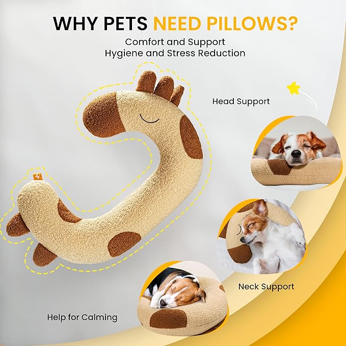 HiPetpy Dog Pillow - Soft Neck Pillow for Dogs, Washable Dog Calming Pillows for Better Sleep, Reduces Anxiety, Gift for Medium/Large Dogs and Cats (Yellow)