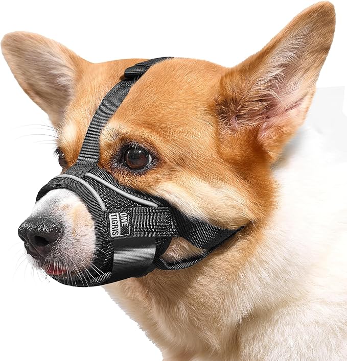 OneTigris Dog Muzzle,Soft Nylon Muzzle Anti Biting Barking Chewing,Air Mesh Breathable Drinkable Adjustable Loop Pets Muzzle for Small Medium Large Dogs(L)