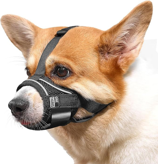 OneTigris Dog Muzzle,Soft Nylon Muzzle Anti Biting Barking Chewing,Air Mesh Breathable Drinkable Adjustable Loop Pets Muzzle for Small Medium Large Dogs(L)