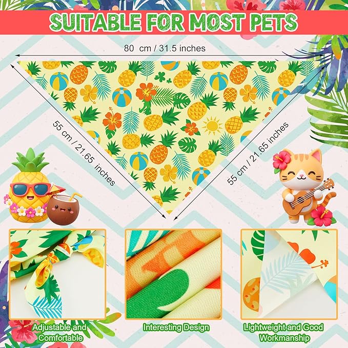 Weewooday 50 Pcs Summer Bandanas Bulk for Dogs Kerchief Bibs Scarves with Beach, Fruit, Hawaii Ice Cream Luau Aloha Pool for Small Medium Large Grooming Accessories(31.5 x 21.7 X21.7 Inch)