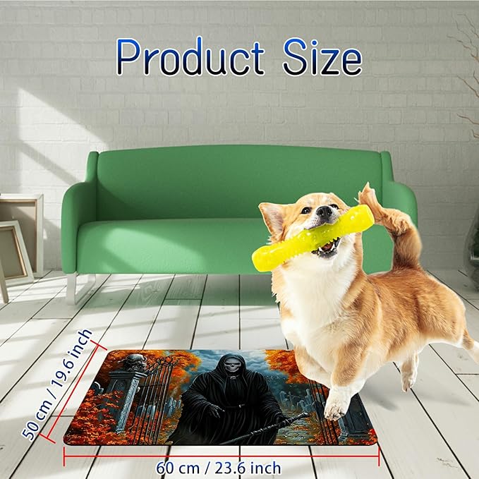 Dog Food Mat, 19.6" x 23.6" Absorbent Pet Feeding Mat for Food and Water, Waterproof Diatom Mud Pet Placemat with Non-Slip Rubber Backing, Easy Clean Cat Bowl Mat for Floors - Maple Skull
