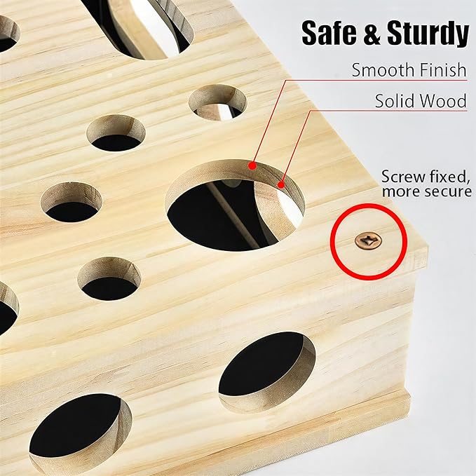 Cat Nail File Toy, Cat Scratch Puzzle Enrichment Box, Sandpaper Cat Scratcher Wooden Box, 2 catnips 3 Balls for Scratching, Boredom,Furniture Protection, 11.8" x 9.8"