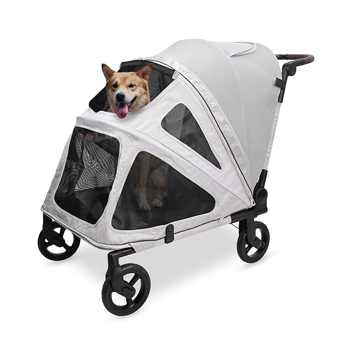 WonderFold PF Luxury FlatFold Pet Stroller Designed for Comfortable Elevated Everyday Walks - Gray, Large (Up to 99 lbs)