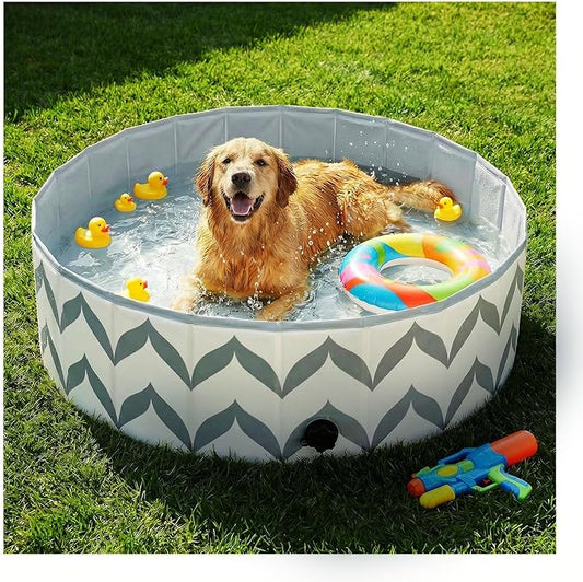 furrybaby Dog Pool for Large Dogs, Foldable Hard Plastic Pet Swimming Pool, Heavy Duty 0.5mm PVC with Non-Slip Bottom, Portable Kiddie Pool for Dogs, Pet Bath Tub for Backyard Summer, GW 40“