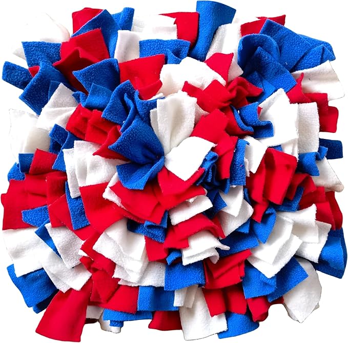 Pet Fleece Snuffle Mat Square Shape Foraging Mats Interactive Feeding Toy Anti Slip Slow Feeder Treat Dispenser for Dog Rabbit Guinea Pig (Blue/White/Red)