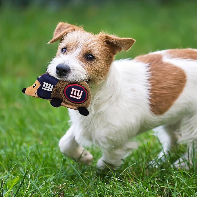 NFL New York Giants Plush Hedgehog Toy for Dogs & Cats, Cool Soft Pet Toy for Fun and Interactive Play, Dog Chew Toy with Squeaker, Licensed Hot Pet Toy