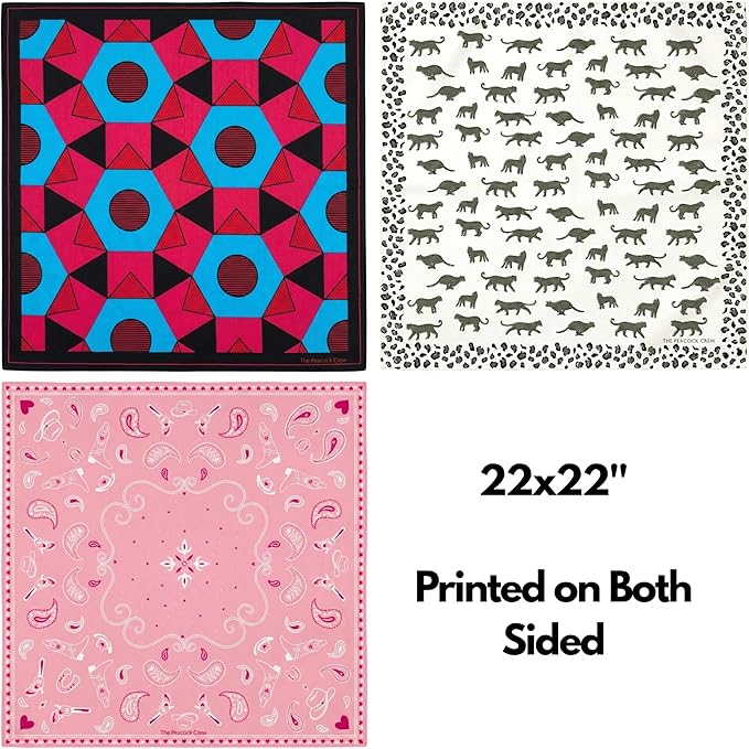 The Peacock Crew Premium Soft Cotton Bandanas Pack for Men and Women Paisley 22 x 22 inches
