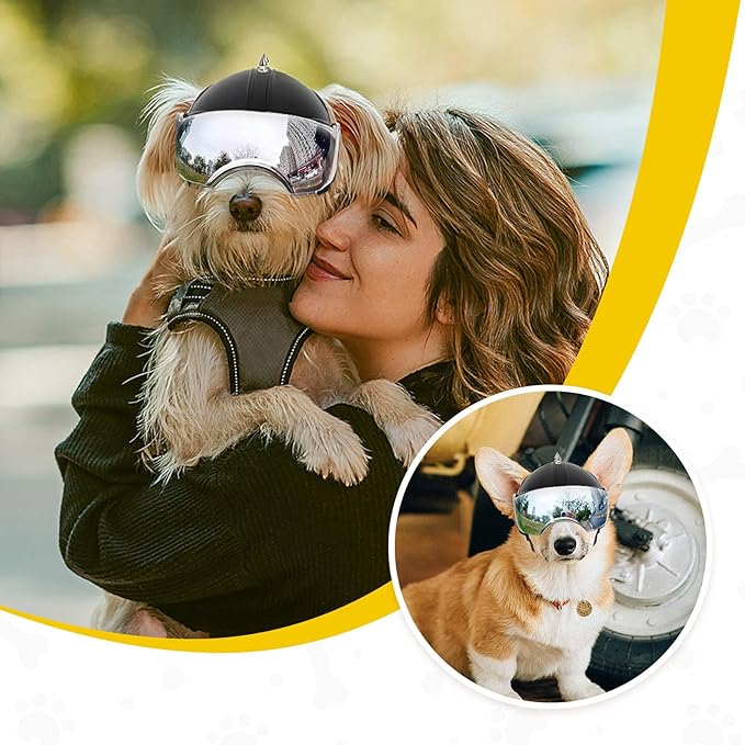 Small Dog Helmet, Pet Motorcycle Helmet with Ear Holes, Adjustable Pet Safety Hat with Flip-Up Silver Visor, Small-Medium Puppy Heads Protection, Spiked