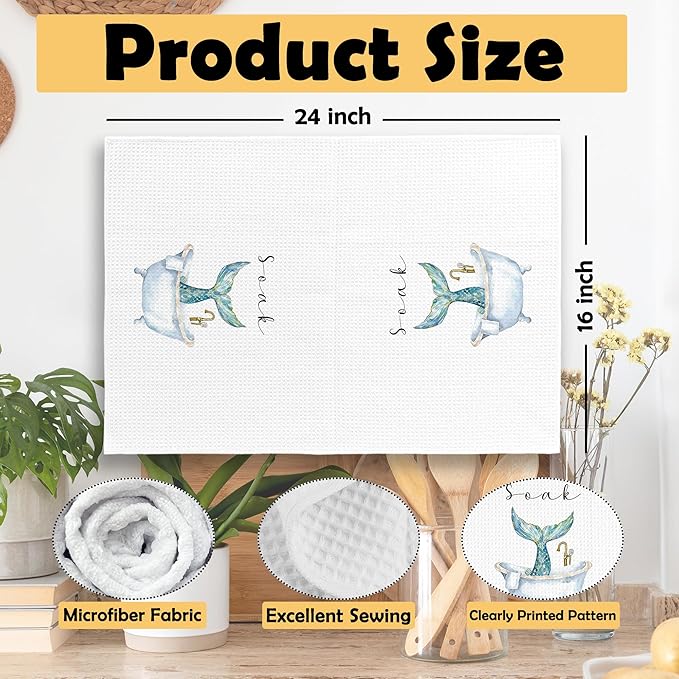 Coastal Beach Mermaid Hand Towels, Mermaid Gifts for Women Hand Towel for Bathroom Decor, Coastal Ocean Beachy Decorative Towels for Bathroom Washroom Toilet 16x24 Inch