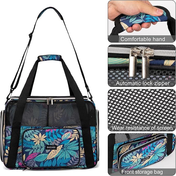 BAGLHER Pet Travel Carrier for Small Medium Cats & Dogs, Airline Approved Soft Sided