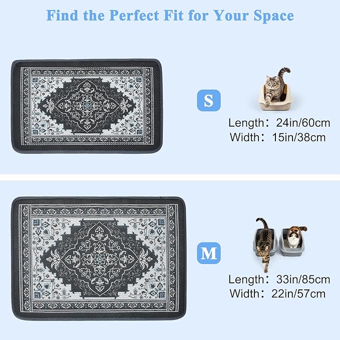 Unicorn Catcher 24X15in Cat Litter Mat Machine Washable Soft 3D Air Mesh Litter Box Rug Non-Slip Backing Quick Dry Scatter Control for Paws,Black