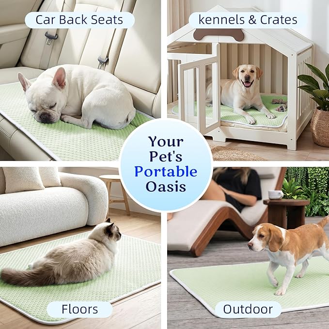 Mora Pets Dog Cooling Mat Instant Self Cooling Pad for Dogs & Cats Breathable Washable Summer Pet Cool Mat Indoor Outdoor, Puppy Cold Blanket for Floor Crate Car Travel Use Small 28'' x 22'' Green