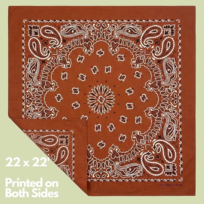 The Peacock Crew Premium Soft Cotton Bandanas Pack for Men and Women Paisley 22 x 22 inches
