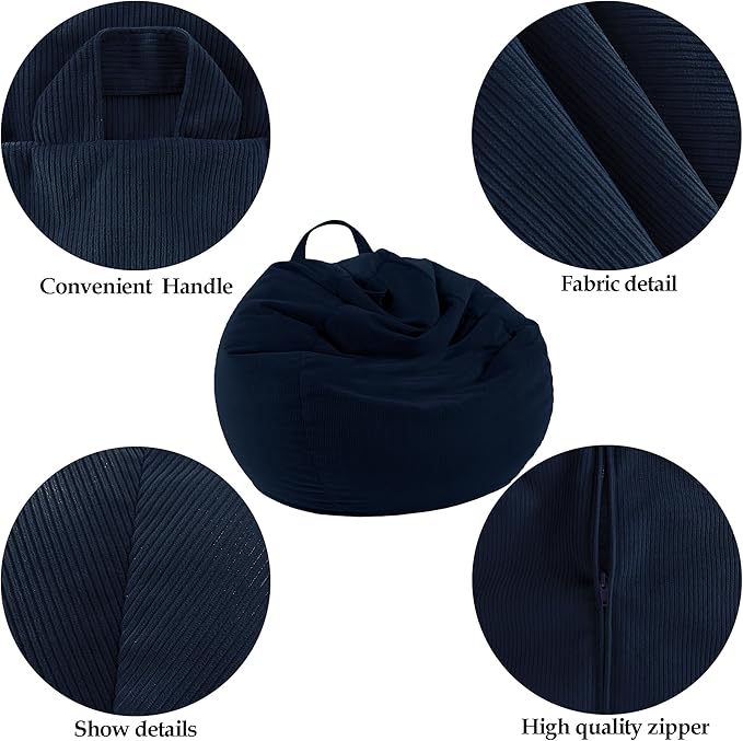 LPMOERA Stuffed Animal Storage Bean Bag Chair Cover (No Filler) For Kids and Adults.Pets Dogs/Cats Lazy Beds.Soft Premium Corduroy Stuffable Bean Bag For Organizing Children Plush Toys or Memory Foam