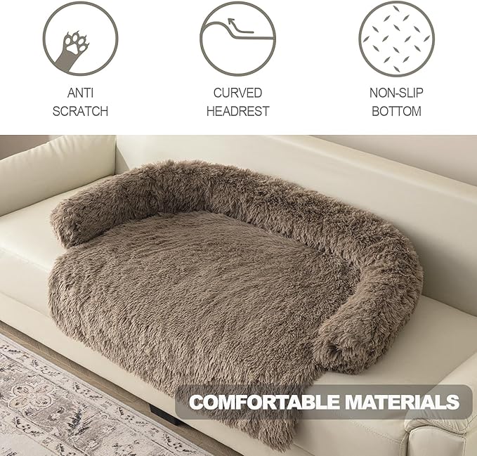 Calming Dogs/Cats Bed Mats, Dog Pad Washable Removable Couch Cover, Plush Long Fur Mat for Pets, Waterproof Lining, Perfect for Small, Medium and Large Dogs and Cats (Desert Brown, 36"x31")