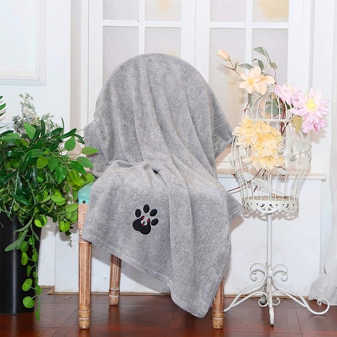 Dogvingpk Extra Large Dog Towel 2 Pack, Super Absorbent Soft Quick Drying Microfiber Pet Bath Towels for Large & Medium Dogs (XL-55" * 36", Grey and Brown)