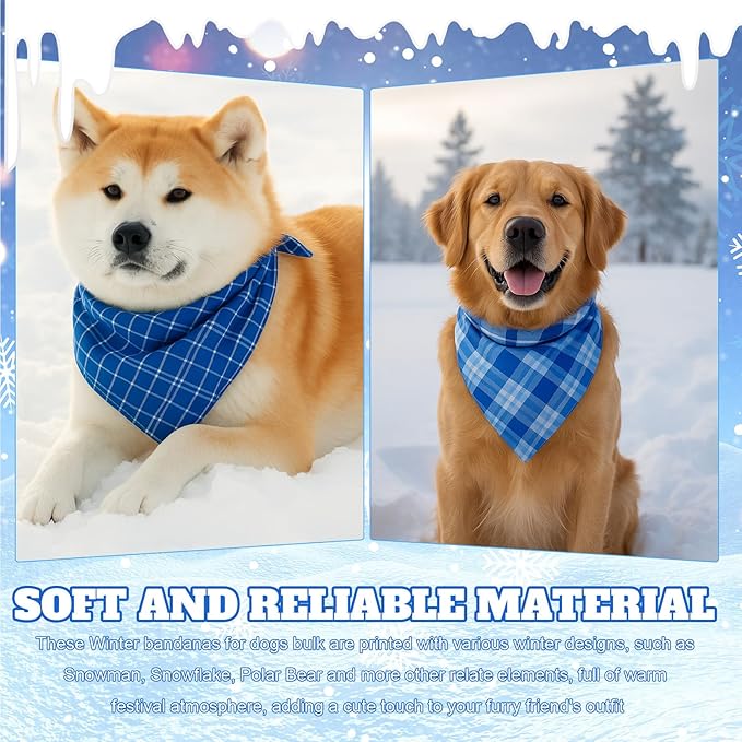 Abbylike 100 Pcs Plaid Dog Bandanas Bulk Blue Checkered Bandanas for Dogs Triangle Kerchief Bibs Scarf Set for Pet Holiday Party Costume Photo Props Accessories Pet Shops, 25 Styles