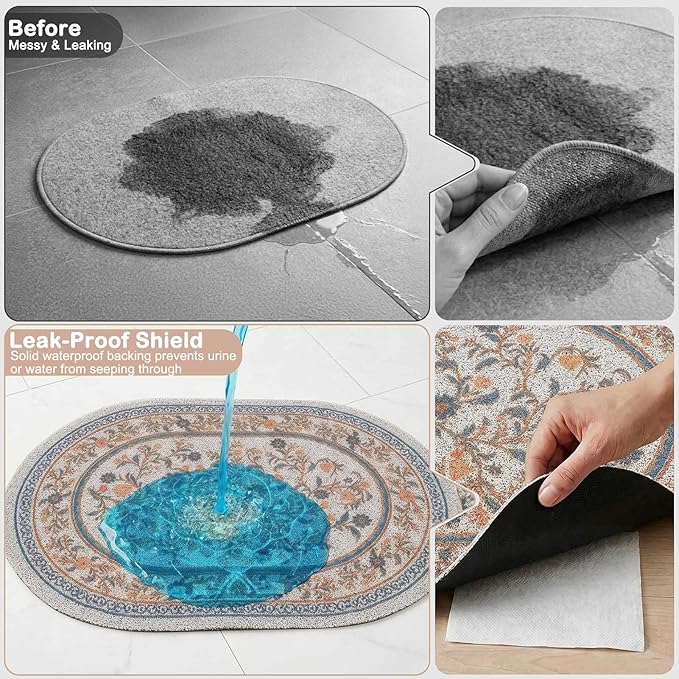 Bienbee Cat Litter Mat, 24" x 15" Litter Box Mat Rug with Non-Slip Bottom,Urine and Water Proof, Easy to Clean Cat Supplies Essentials for Indoor Kitty Kitten Floor, White Flowers M