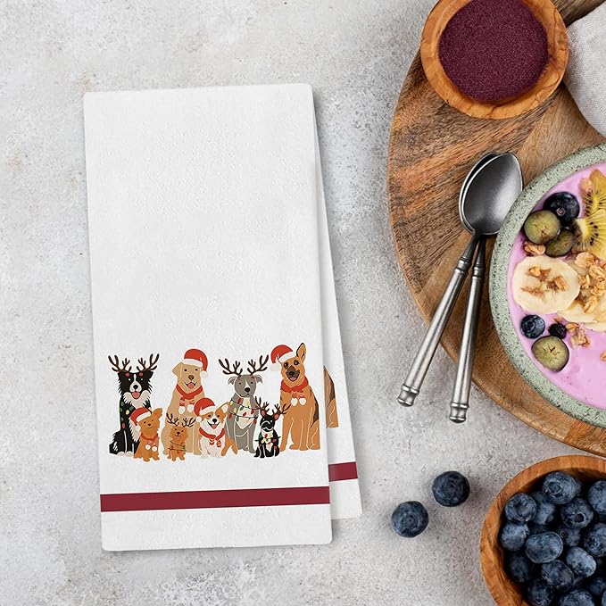 Dog Christmas Kitchen Towels - Funny Dog Lovers Gifts Decor, Corgi Pitbull Labrador Retriever Christmas Hand Towels Dishcloth for Kitchen Bathroom Decorative, 16x24 Inch